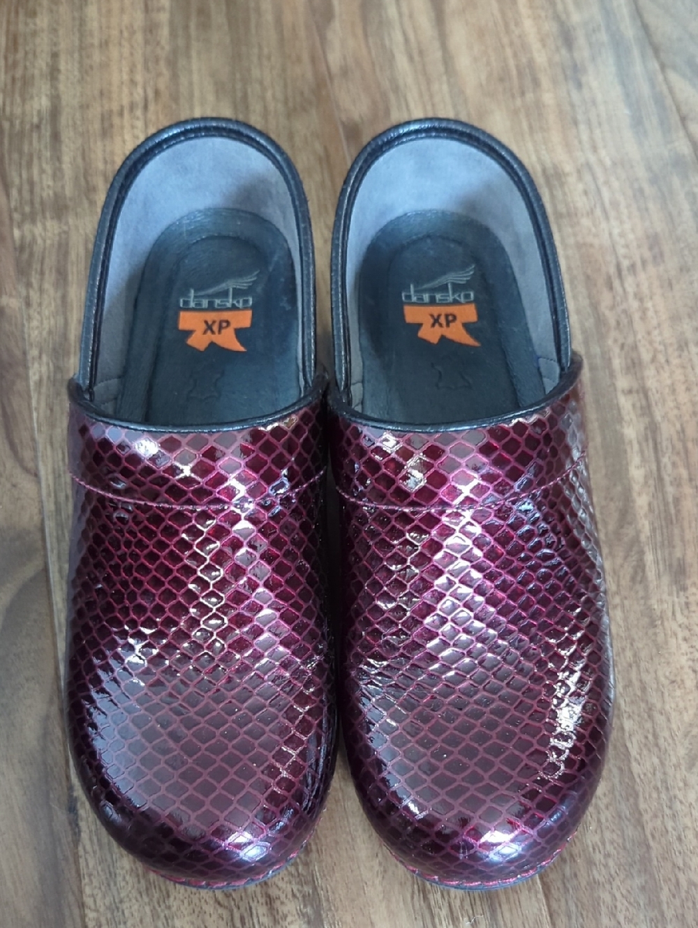 Dansko XP Burgundy Snake Print Leather Clog 38